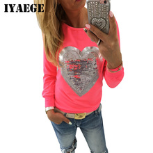 IYAEGE Fashion Women Cotton Blouses Tops O Neck Sequin Heart Shape Blusas Ropa Mujer Long Sleeve Blouse Casual Female Shirts 2024 - buy cheap
