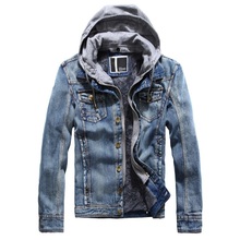 Men's Branded Designer Jackets Winter Fleece Jeans Jacket Men Fake Two Piece Hooded Denim Coats Fashion Winter Outerwear JK-446 2024 - buy cheap