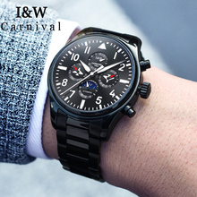 I&W Pilot Watch Men Carnival Mens Automatic Mechanical Watches Stainless Steel Waterproof Moon Phase Wristwatch erkek kol saati 2024 - buy cheap