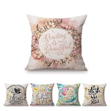 Nordic Floral Pattern Book Reading Bookish Library Decoration Sofa Throw Pillow Case Cotton Linen Quotes Letters Cushion Cover 2024 - buy cheap