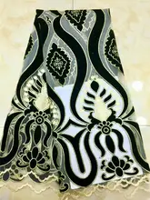 Вышитая африканская Тюлевая кружевная ткань, французское кружево, 5 ярдов, французское кружево с бархатом для вечернего платья 2024 - купить недорого