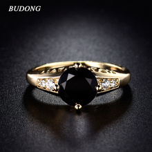 BUDONG 2017 Fashion Brand Engagement Rings for Women Gold-Color Ring Big Black Crystal Cubic Zirconia Wedding Ring Jewelry R122 2024 - buy cheap
