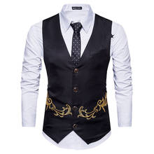 Gold Print Men Suit Vest Gilet Homme Costume 2022 Fashion Slim Fit Men Waistcoat Colete Casual Business Wedding Mens Dress Vests 2024 - buy cheap