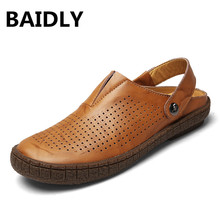 Baidly sandálias masculinas de couro genuíno ao ar livre sandálias de verão feito à mão sapatos masculinos sandálias respiráveis chinelos de verão 2024 - compre barato