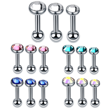 3pcs Steel Stud Earrings Tragus Cartilage Barbell with Gem Stone Fashion Ear Body Piercing Jewelry For Women 16 Gauge 1/4" 2024 - buy cheap