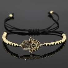 Hamsa Bracelets Fashion Jewelry Evil Eye Star Charm Christmas's Gift 24K Gold 4mm Beads Braiding Macrame Hamsa Bracelet 2024 - buy cheap