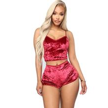 Daeyard 2019 New Sling and Shorts 2 Pieces Pajama Set Sexy Sleepwear Pajamas Women Velvet Crop Tops Panty Sets Homewear 2024 - buy cheap