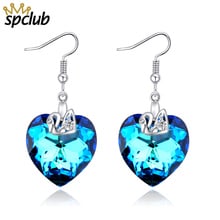 New Korean Charm 100% Crystal From Swarovski Love Heart Earrings for Women Fashion Statement Drop Earring Luxury Jewelry Gift 2024 - buy cheap