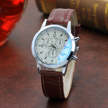 Luxury Brand Men Watches 2019 Fashion Faux Leather Men Blue Ray Glass Quartz Watch Casual Males Business Watch relogio masculino 2024 - buy cheap