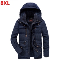 Winter new men's plus velvet thick winter coat  plus fertilizer XL windproof detachable cap warm cotton jacket 8XL 7XL 6XL 2024 - buy cheap