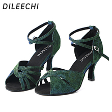 DILEECHI-zapatos de baile latino para mujer, zapatillas de baile de salón, calzado de exterior femenino personalizado con tacón diferente de 7,5 cm, stiletto verde 2024 - compra barato