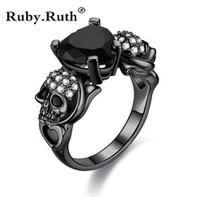 Skull Punk Heart Zircon Crystal Black Gold Color Ring Women Wedding Jewelry Dropshipping 2024 - buy cheap