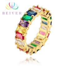 Beiver  Cz Engagement Ring For Women 5 Colors Rainbow Baguette Multicolor Cubic Zirconia Eternity Band Ring Jewelry 2024 - buy cheap