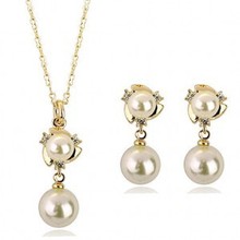 jewelry sets collier mariage habesha jewelry ensemble bijoux wedding simulated double pearl necklace and earring ring set 2024 - buy cheap