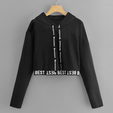 Autumn Winter Short Pullover Fashion Letter Print Sweatshirt Casual Hoodie Blouse Tops Female Women Long Sleeve Shirt Pullover 2024 - buy cheap