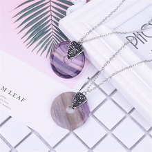 Druzy Natural Fluorite Stone Pendant Necklace Toroidal Blue Green and Purple Natural Stone Pendant Necklace for  Men and Women 2024 - buy cheap