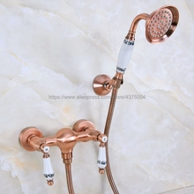 Wall Mounted Antique Red Copper Bathroom Faucet Bath Tub Mixer Tap With Ceramic Handle Hand Shower Head Shower Sets Nna301 2024 - buy cheap