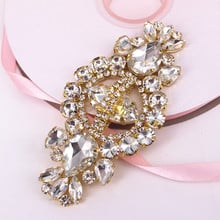 12*5.8cm Glass+resin Gold tassel belt Royal Pink Crystal Gold Base Rhinestone applique sash bridal wedding sash Belt Applique 2024 - buy cheap