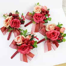 Men Boutonniere Bridesmaid Sisters Wrist Corsage Artificial Bride Hand Flowers For Wedding Prom Party Decor Beautiful Rose Bunch 2024 - buy cheap