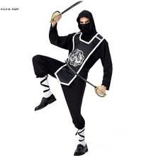 Fantasia de ninja guerreiro preto para homens, fantasia de dia das bruxas, cosplay, carnaval, conjunto de baile, balada, festa 2024 - compre barato