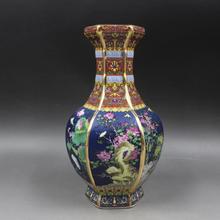 Qing Qianlong Antique Blue Ceramic Vase Enamel Gilt Hexagon Vase With Flower Antique Porcelain Ancient Porcelain Collection 2024 - buy cheap