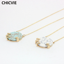 CHICVIE Women Green & White Stone Necklace Long Gold Chain Necklaces & Pendants Statement Jewelry SNE160213 2024 - buy cheap