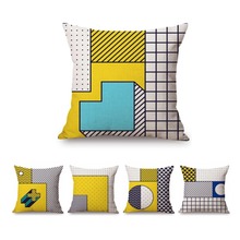 Abstract Memphis Colorful Geometric Modern Decoration Art Sofa Throw Pillow Cover Cotton Linen Yellow Black Fashion Cushion Case 2024 - buy cheap