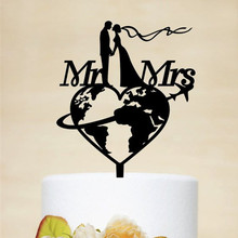 Travel Themed Mr & Mrs Wedding Cake Topper Travel World Map Bride and Groom Cake Topper Rustic Wedding Decor 2024 - buy cheap