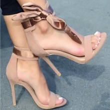 Sandália feminina salto alto, calçado feminino nude com laço, de camurça, festa, sapato para mulheres, verão 2018 2024 - compre barato