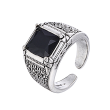 100% 925 Sterling Silver Retro Style Black Crystal Men`s Engagement Rings Jewelry For Man Wholesale Gift Drop Shipping No Fade 2024 - buy cheap