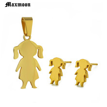 Maxmoon-colar de aço sem trancas, pingente + brincos, conjuntos de joias para meninas, presente de dia das mães 2024 - compre barato
