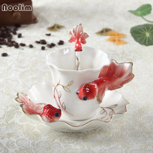 NOOLIM 3D Goldfish Coffee Cup Set Enamel Porcelain Tea Milk Cup Bone China Cups Creative Ceramic European Drinkware 2024 - buy cheap