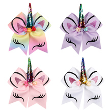 7 Inch Cartoon Sequin Cheer Bows with Elastic Hair Band Girls Glitter Ears Hair Bows Kids Floral Bowknot Hair Accessories 2024 - buy cheap
