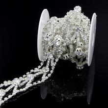 5Yards Crystal Chain Applique Rhinestone Trim Wedding Accessories DIY Silver Gold Base 2024 - buy cheap