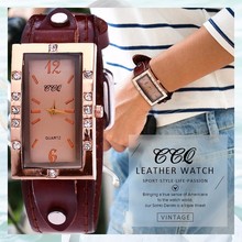 Ccq relógio com strass feminino, relógio de pulso vintage de couro bovino genuíno com cristais, relógio casual de quartzo para mulheres 2024 - compre barato