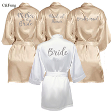 C&Fung champagne gold robe with silver grey writing bridal shower party mother of the groom robe bride women cape satin robes 2024 - buy cheap