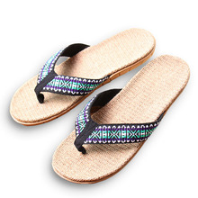 New Summer Linen Men Slippers Ethnic Lattice Fabric Eva Flat Non-Slip Flax Flip Flop Home Slides Man Sandals Straw Beach shoe 2024 - buy cheap