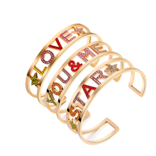 New Colorful Crystal Letters Bangles for Women Gold Color Stainless Steel Open Bangle female Jewelry Accessory Gift 2020 2024 - buy cheap