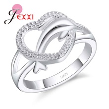 Exquisite Sweet Love Heart Dolphin 925 Sterling Silver Finger Ring Jewelry Korean Style For Girlfriend Lovers Birthday 2024 - buy cheap