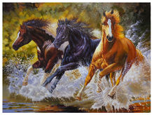 Бесплатная доставка, ручная работа, реалистичные картины маслом с тремя лошадками на холсте, Современная Настенная живопись, животные для домашнего декора 2024 - купить недорого