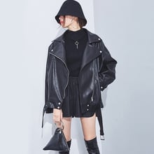 High Quality Faux Soft Leather Jacket Women Casual Loose black punk leather coat female Motorcycle Zipper Bomber overcoat womens 2024 - buy cheap