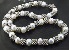 Perfect Women's Pearl Jewelry, White Color Freshwater Pearl Necklace Tibet Silvers Beads Jewelry 8mm 16inches 2024 - buy cheap
