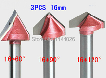 3PCS(60 Degree + 90 Degree+ 120 Degree) Shank-6mm Width-16mm,CNC Engraving 3D V Groove Router Bit Woodworking Cutter  Tool Sets 2024 - buy cheap