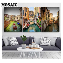 5d diy Diamond Painting 3 Pieces Venice water town picture of Rhinestones full Square diamond embroidery mosaic home Decoration 2024 - buy cheap