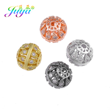 Juya Handmade Women's Jewelry Beads Decorative 10mm Beads Micro Pave Zircon Hollow Charm Beads For DIY Earrings Bracelets Making 2024 - buy cheap