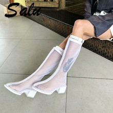 Salu Size 34-43 Fashion Women Summer Boots Eound Toe Fretwork Knee High Summer Boots Party Shoes Sexy Women Footwear 2024 - buy cheap