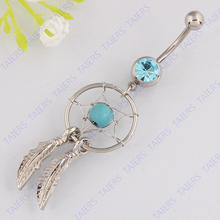 Silver plated Dream Catcher fashion jewelry belly ring body piercing Retail navel bar 14G 316L surgical steel bar Nickel-free 2024 - buy cheap