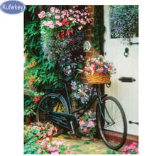 Diamante quadrado completo 5d diy pintura diamante bicicleta, diamante bordado ponto cruz mosaico adesivos de diamante flor, cenário, decoração 2024 - compre barato