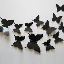 Зеркальные настенные 3D наклейки в виде бабочек из ПВХ, 12 шт./компл., декор для вечеринки, свадьбы, украшения для дома «сделай сам», бабочки, гладкая яркая поверхность для стен 2024 - купить недорого