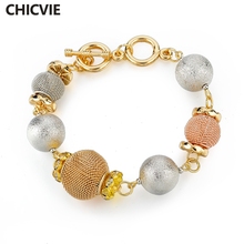 Chicvie pulseiras de ouro para mulheres, bracelete de bola vazada, corrente de cristal amor e de prata, joias de marca famosa sbr160026 2024 - compre barato